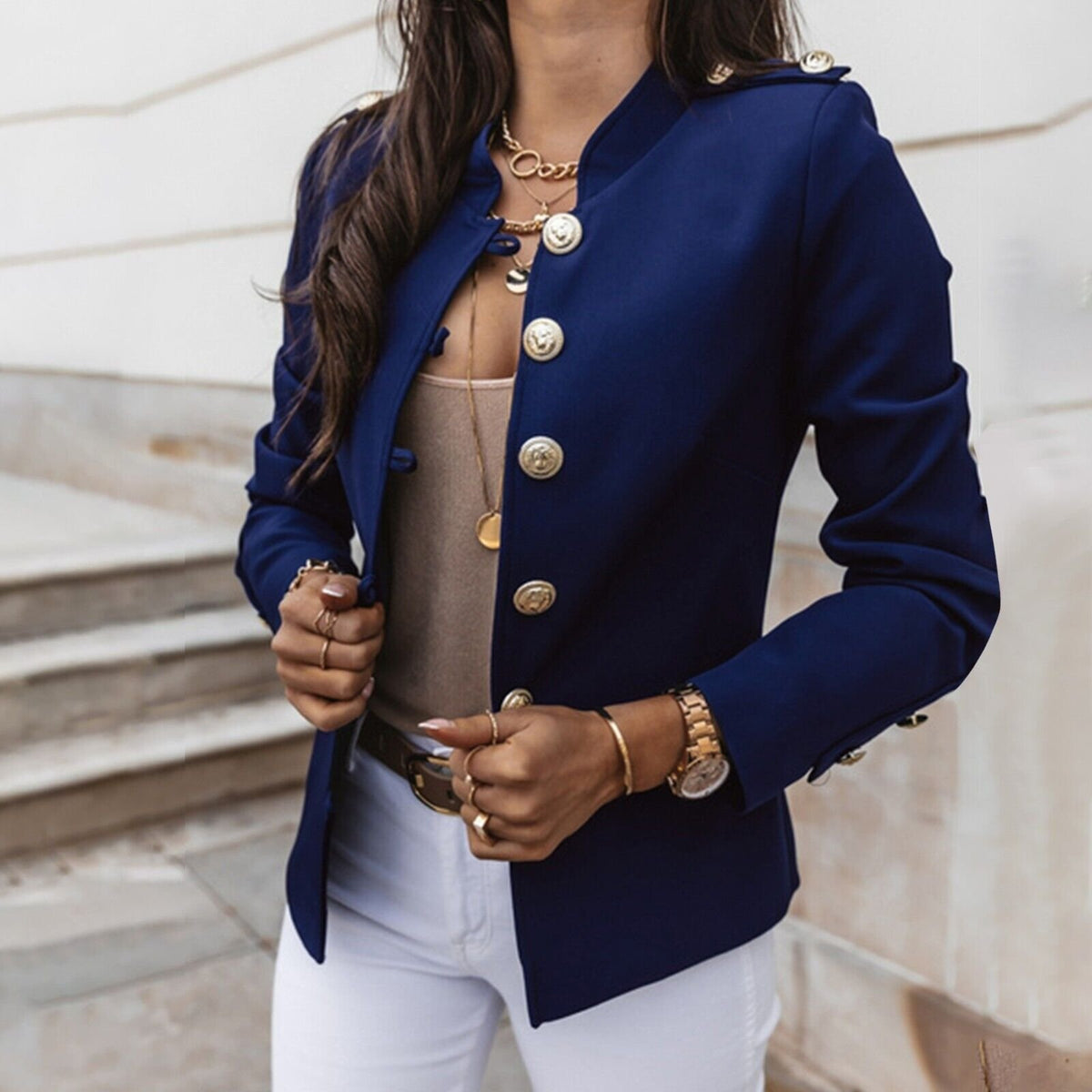 Women's Slim Military Blazer - Blue