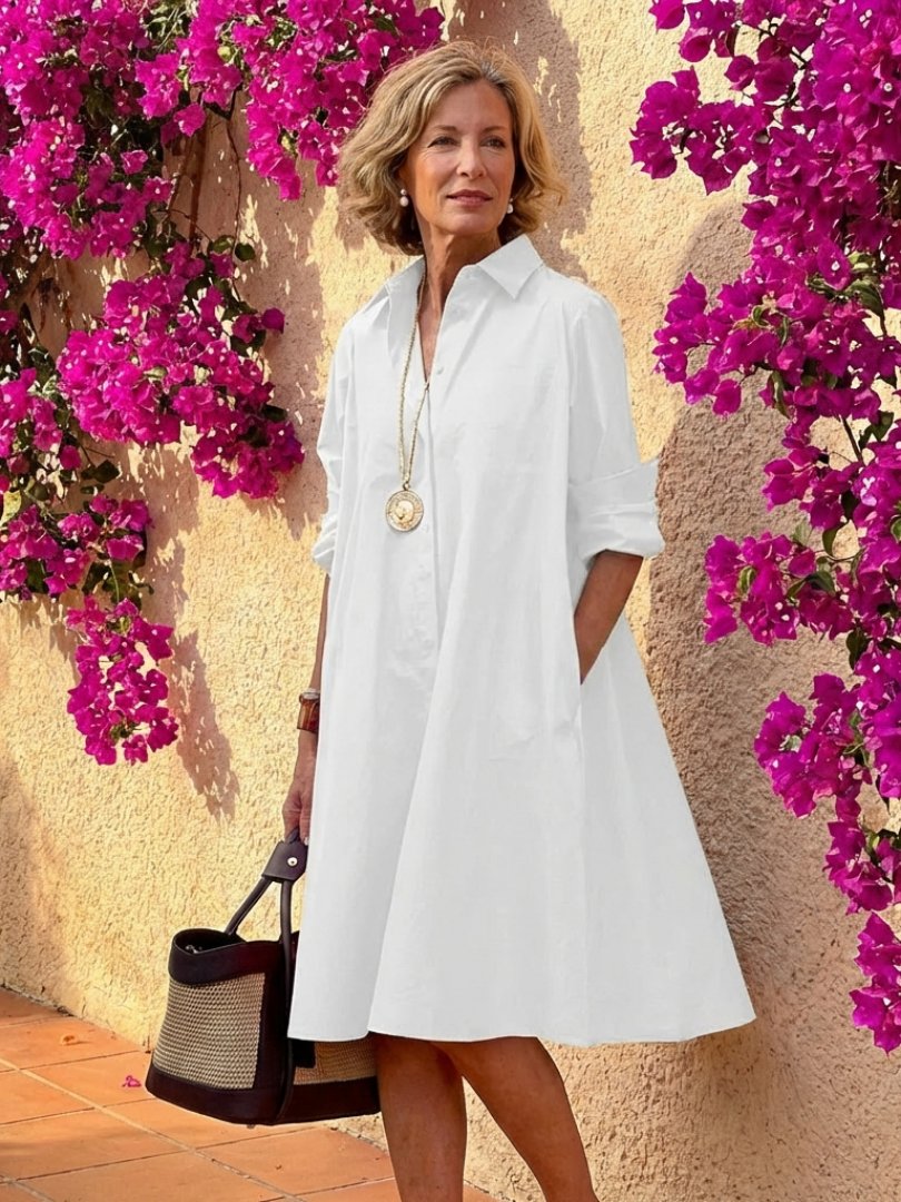 Women's Black Shirt Dress - White