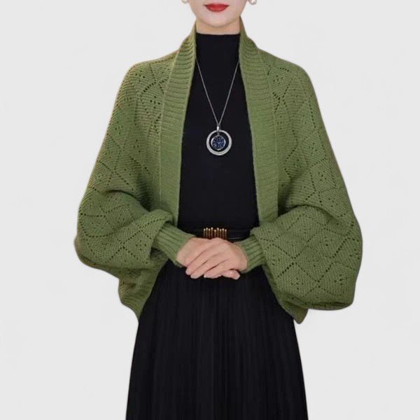 Women's Cropped Wool Cardigan - Green