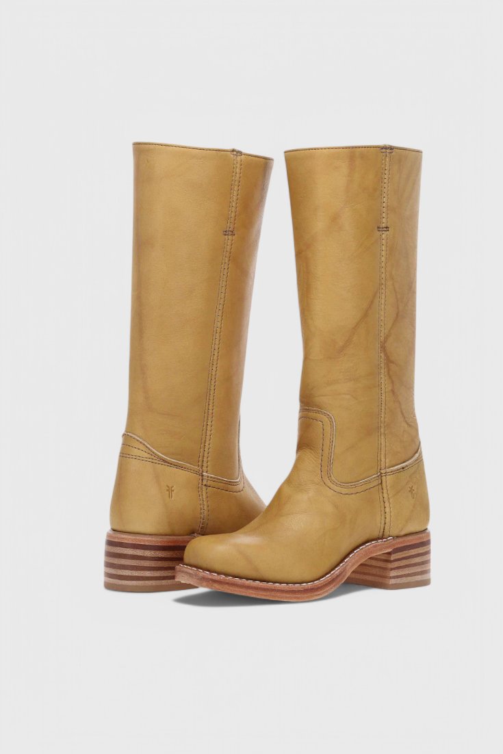 Women's Leather Knee-High Boots - Yellow