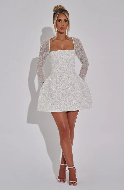 Women's Sequin Long Sleeve Mini Party Skater Dress