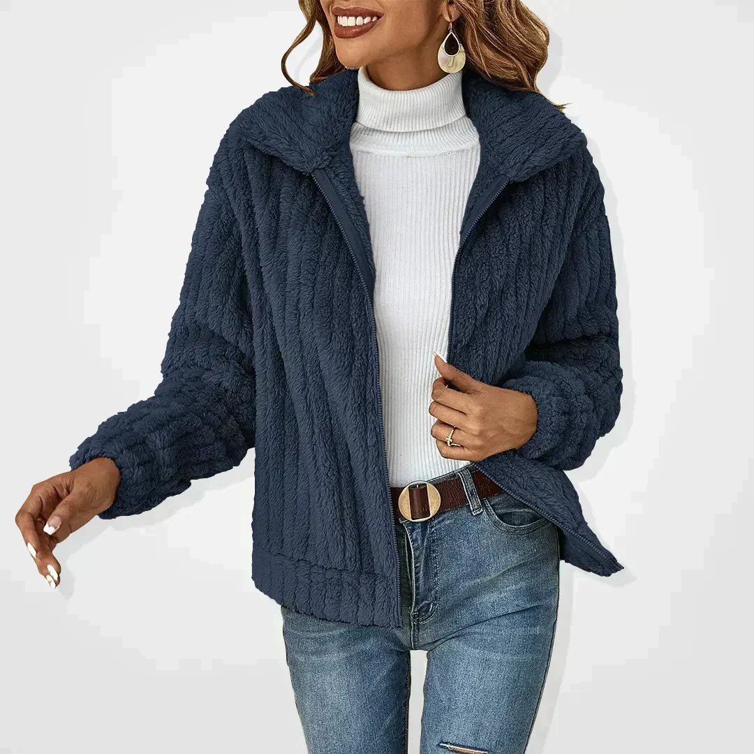 Women's Oversized Fleece Teddy Jacket - Dark Blue