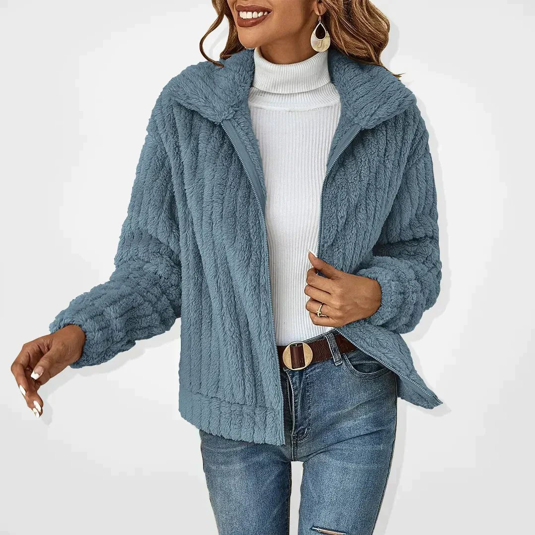 Women's Oversized Fleece Teddy Jacket - Blue