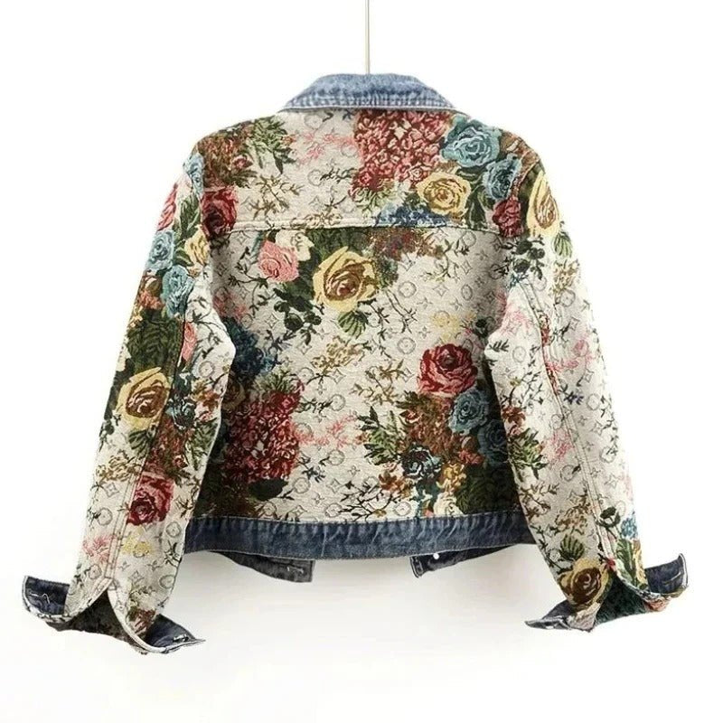 Women's Floral Cropped Denim Jacket