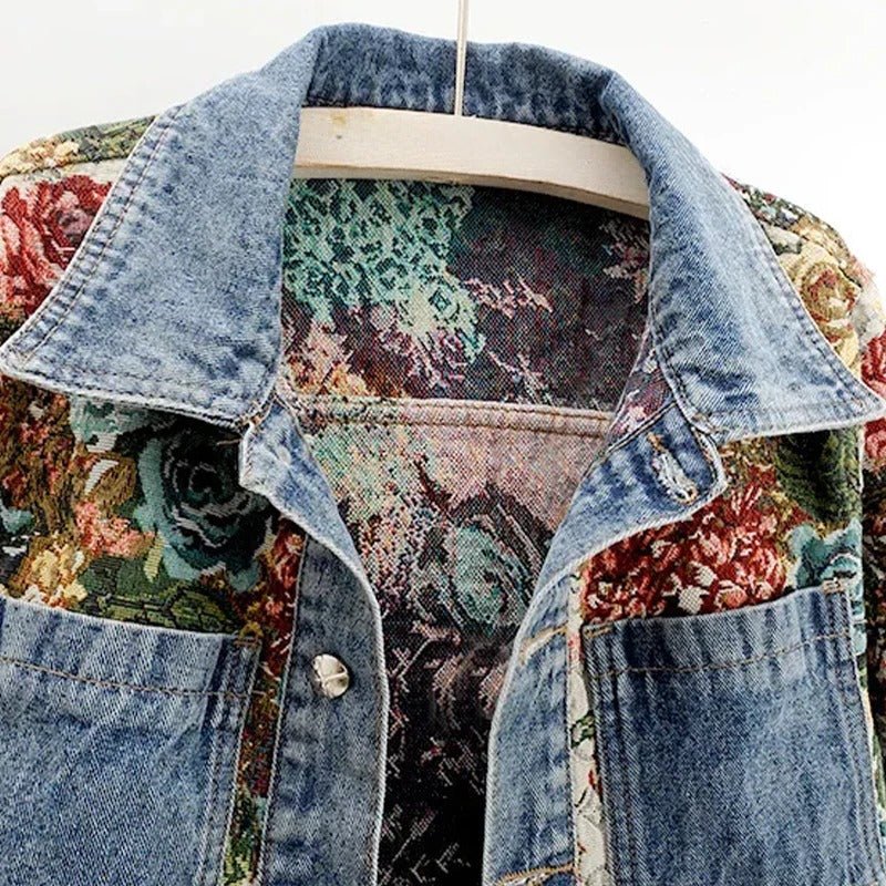 Women's Floral Cropped Denim Jacket
