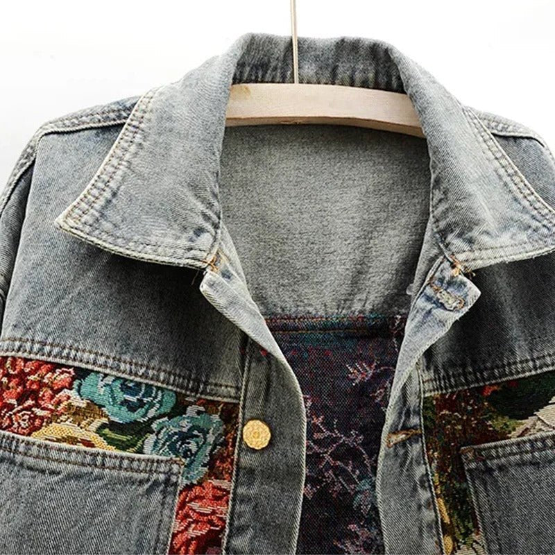 Women's Floral Cropped Denim Jacket