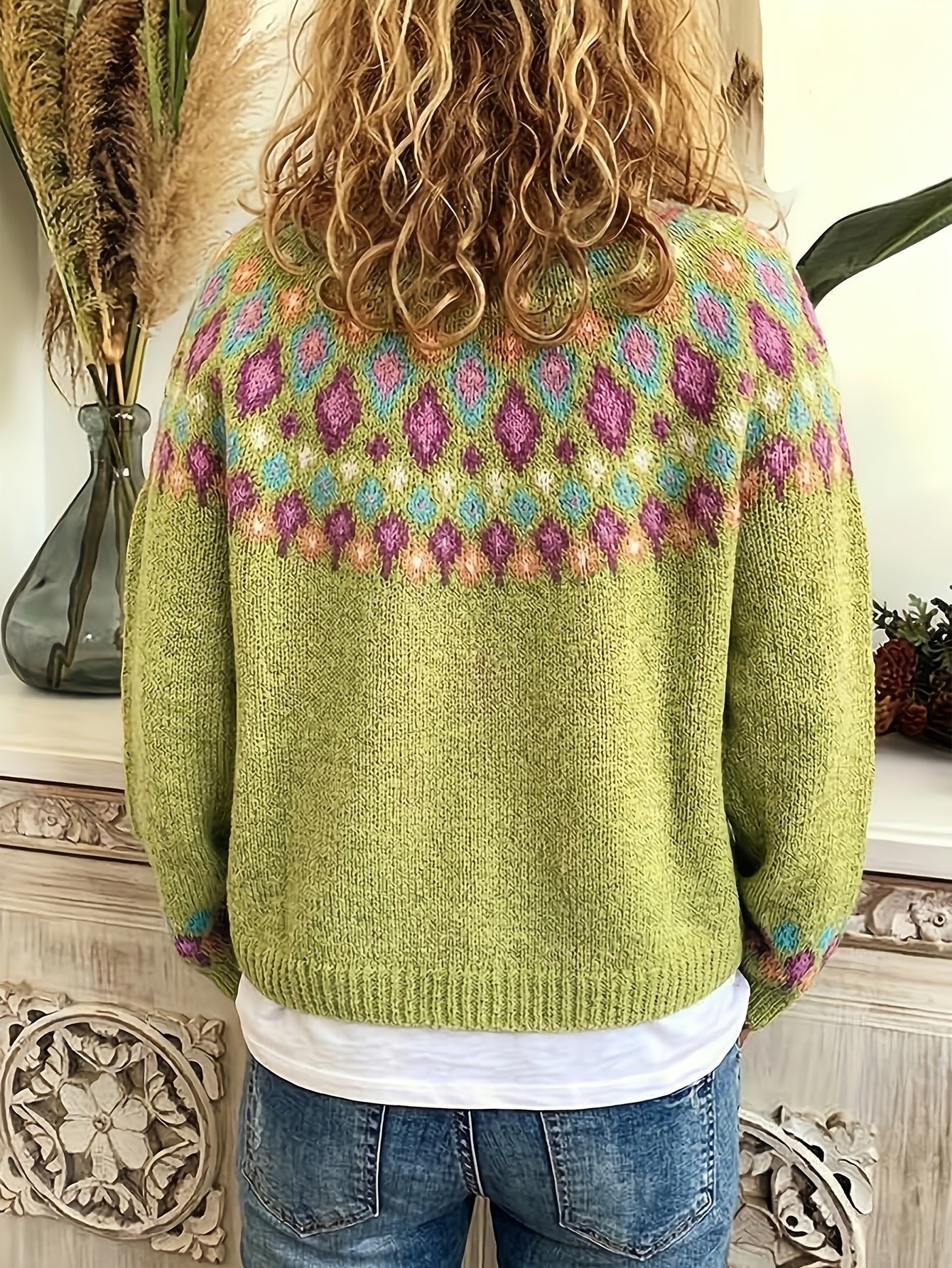 Women's Oversized Floral Christmas V-Neck Cardigan
