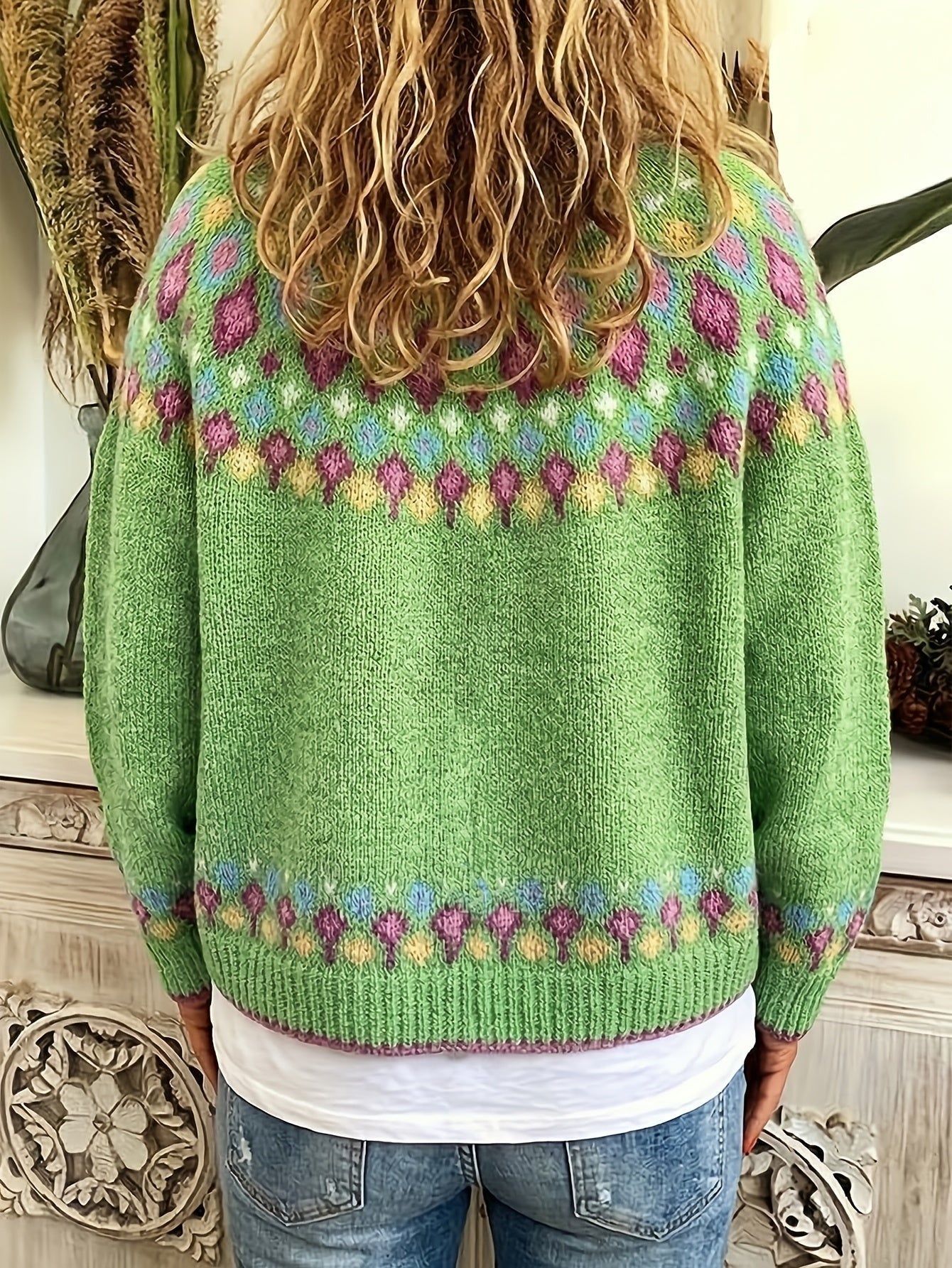 Women's Oversized Floral Christmas V-Neck Cardigan