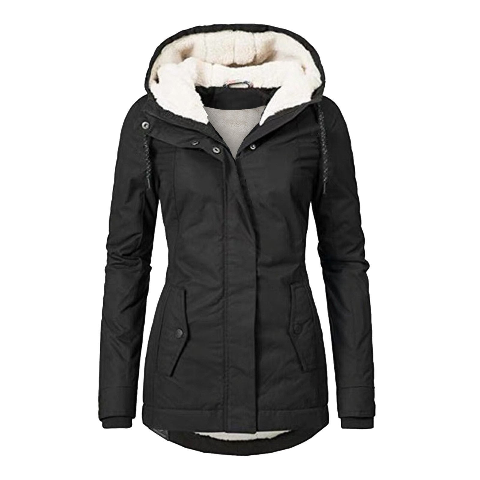 Women's Sherpa-Lined Hooded Teddy Parka - Black