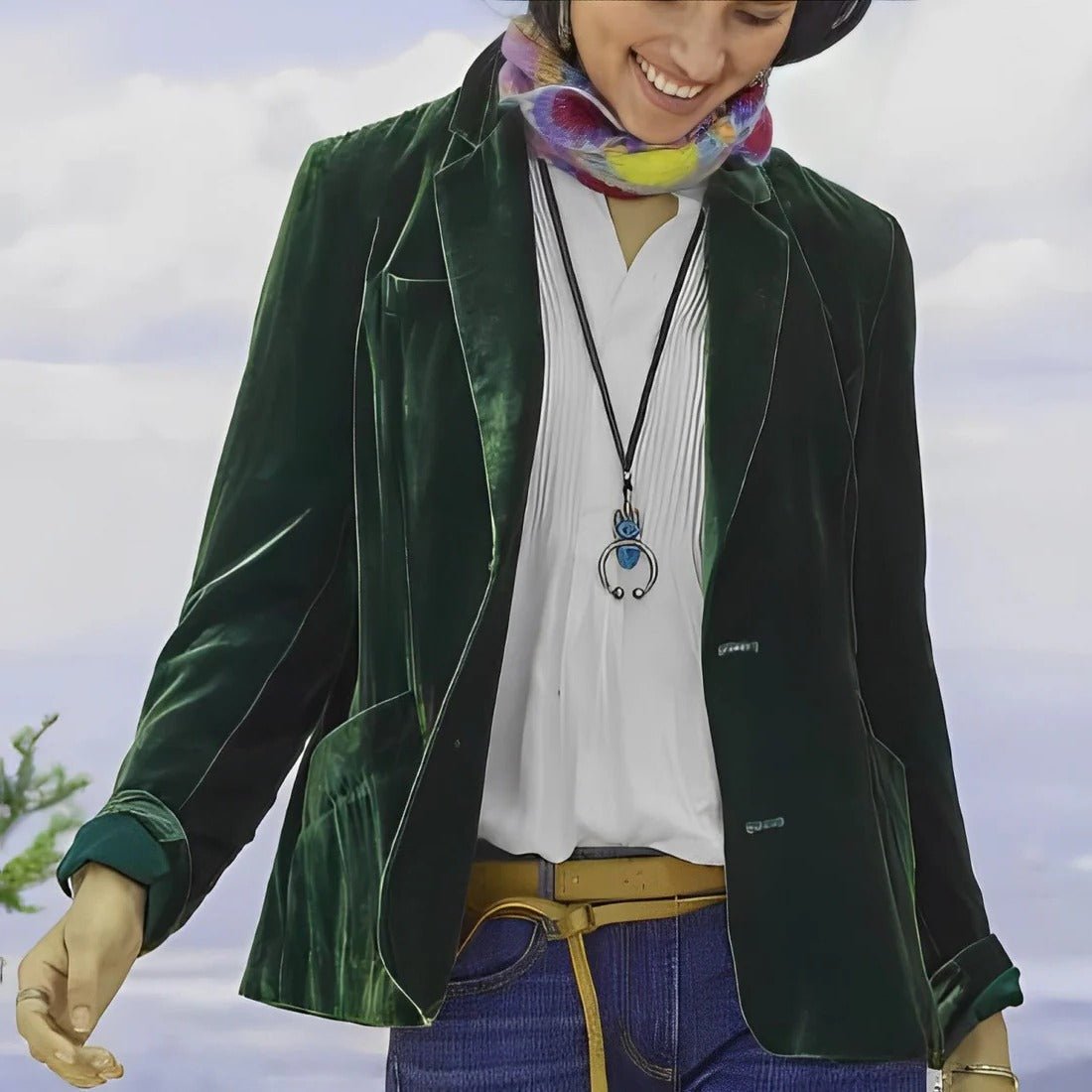 Women's Velvet Tailored Blazer - Green