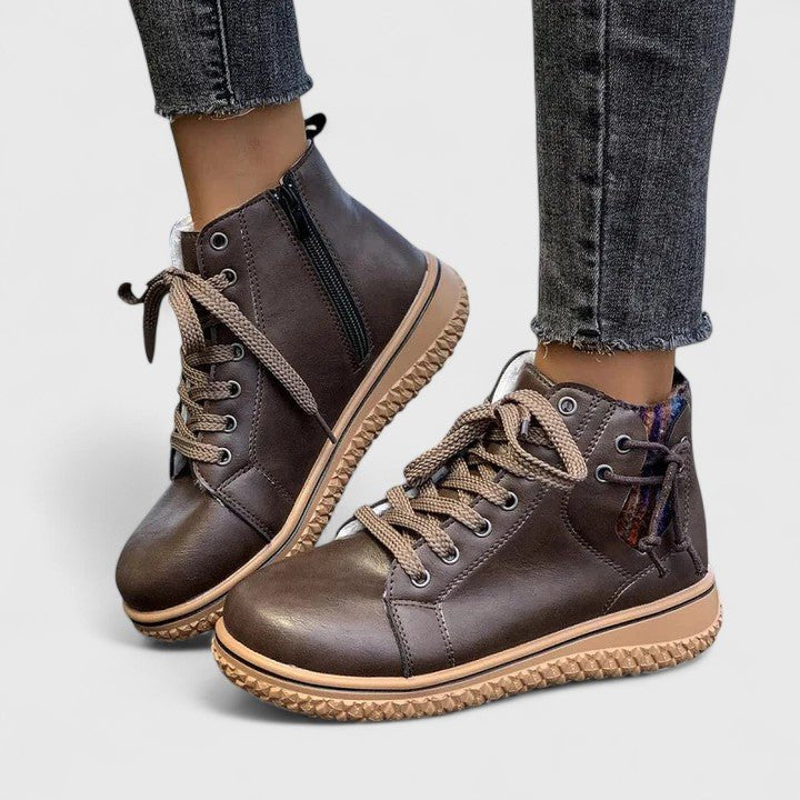 Women's Faux Leather Ankle Boots - Brown