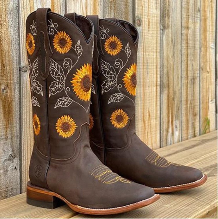Women's Floral Leather Western Cowboy Boots