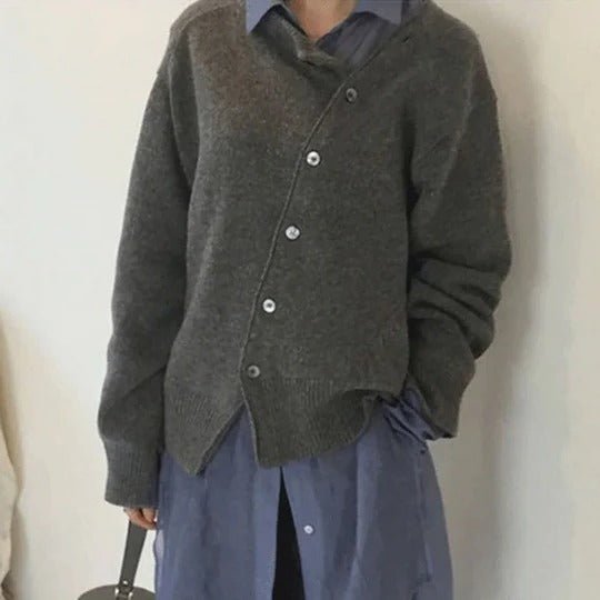 Women's Oversized Knit Wool Cardigan - Gray