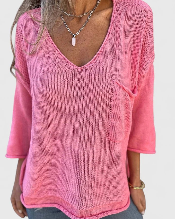 Women's Oversized V-Neck Jumper - Pink